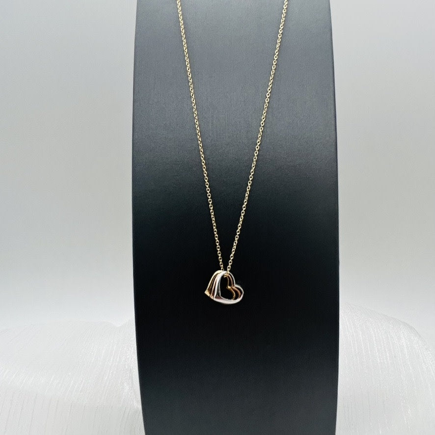 G267NL 14K Gold 3 Hearts 3 Color Necklace 18"