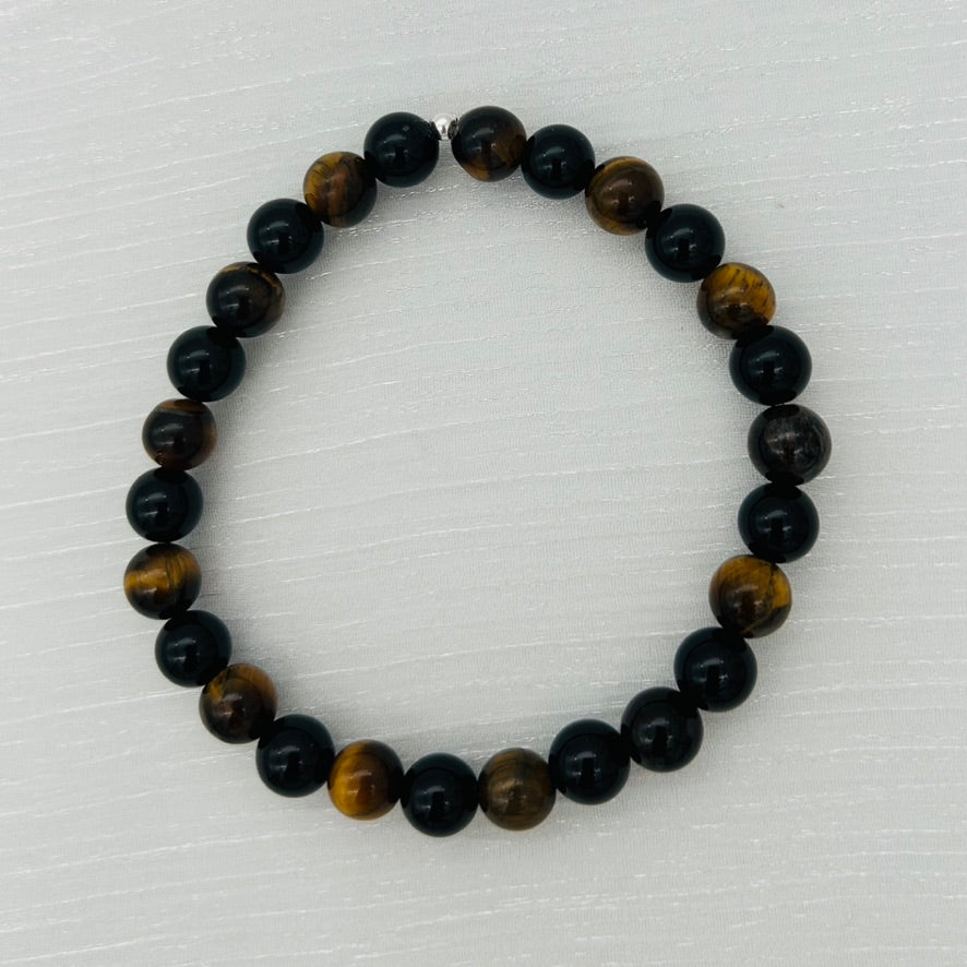 ST1118BL Onyx and Tiger Eye Bracelet  7"
