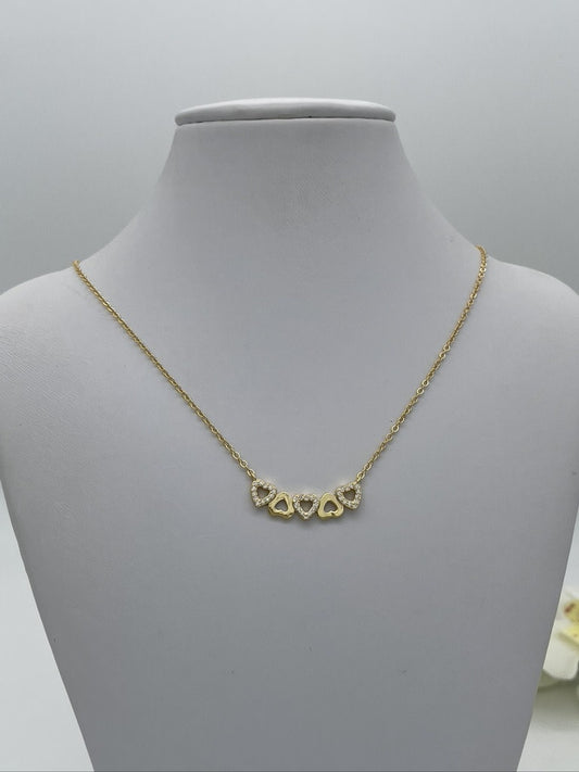 Z1581NL 5 Hearts Gold Plated Necklace 18"