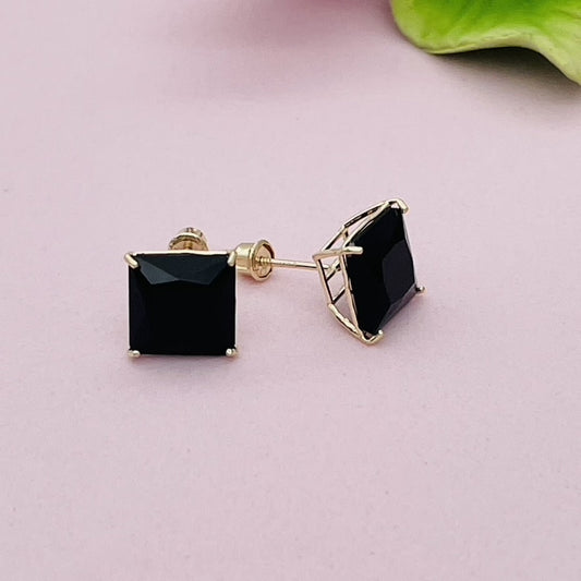14KG242  Black Post Earrings 8mm.