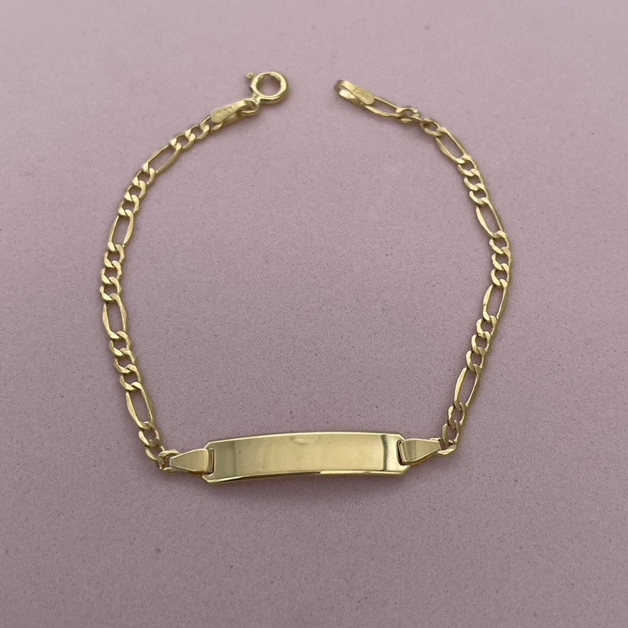 G249 14K gold Figaro ID Bracelet 3mm. X 6"