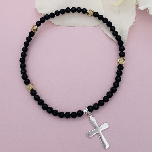ST1473BL Onyx Rosary Bracelet 7"
