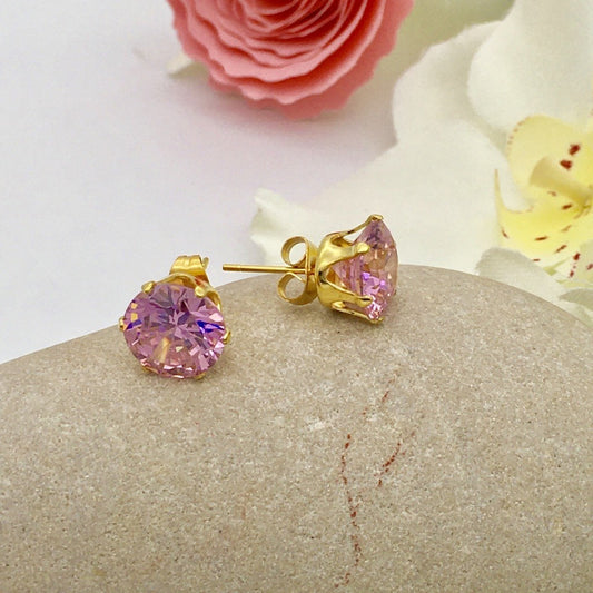 SS1314ER Gold Plated Pink Earrings  10mm.