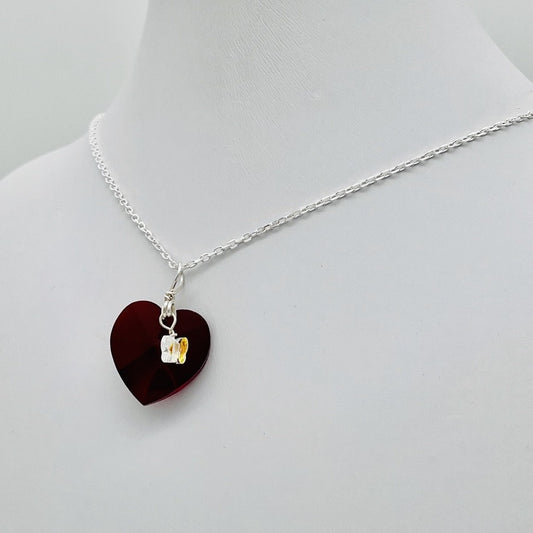 C1301NL Garnet Heart With Butterfly Necklace 18"