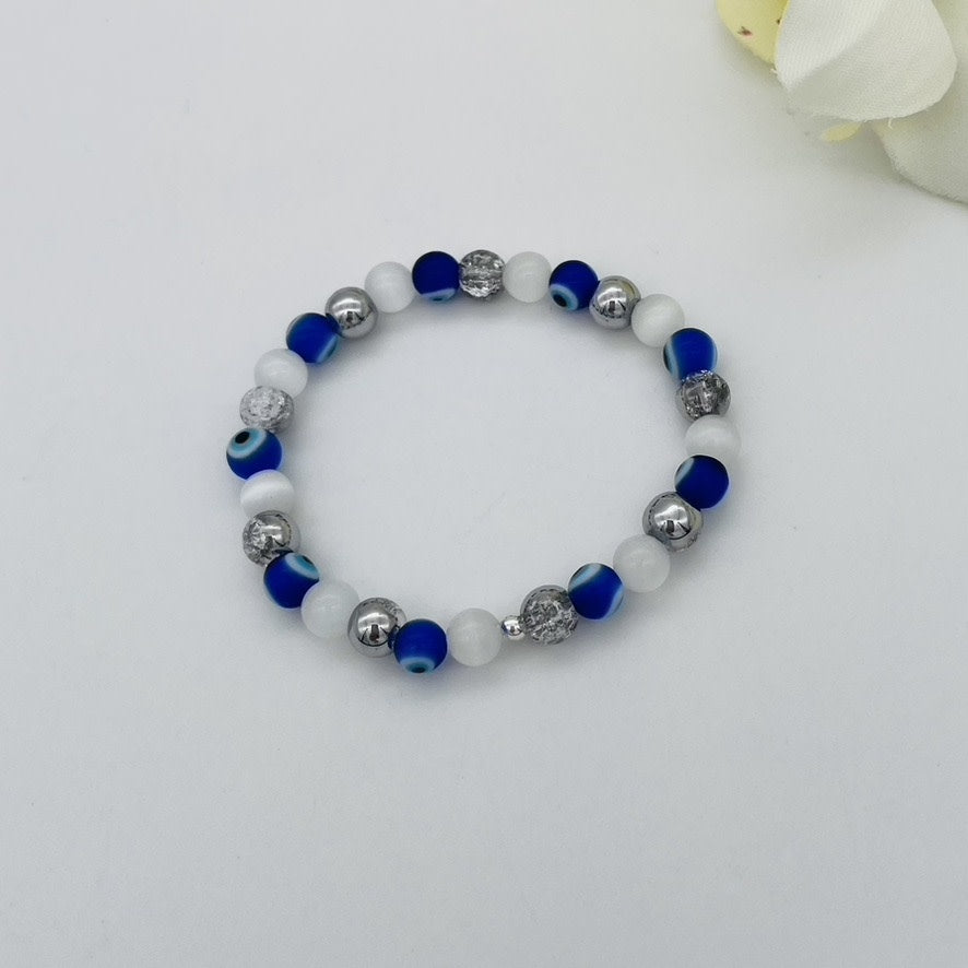 CH948BL Rock Crystal & Dark Blue Eyes Bracelet 6"