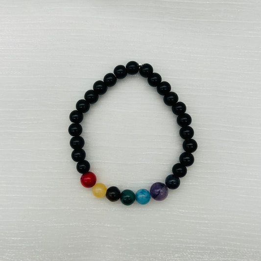 ST1319BL Chakra With Lava Stones Bracelet 7"