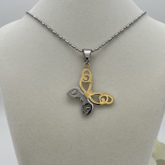 SS1513NL  2 Color Butterfly Necklace 18"