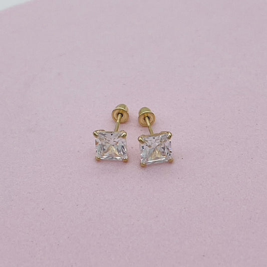 G32ER 14K Gold Clear Square Earrings 5mm.
