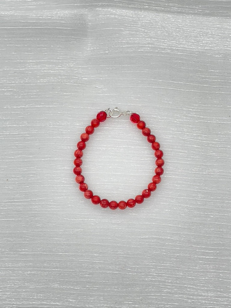 ST1445BL Red Dyed Bamboo Coral Bracelet 8"