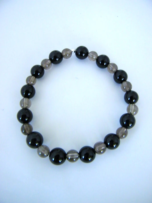 ST1078BL Black Onyx And Smoky Quartz Bracelet 7"