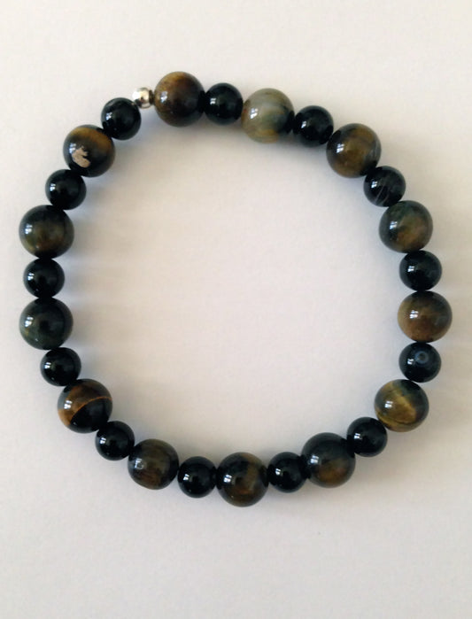 ST1118BL Onyx and Tiger Eye Bracelet 8"