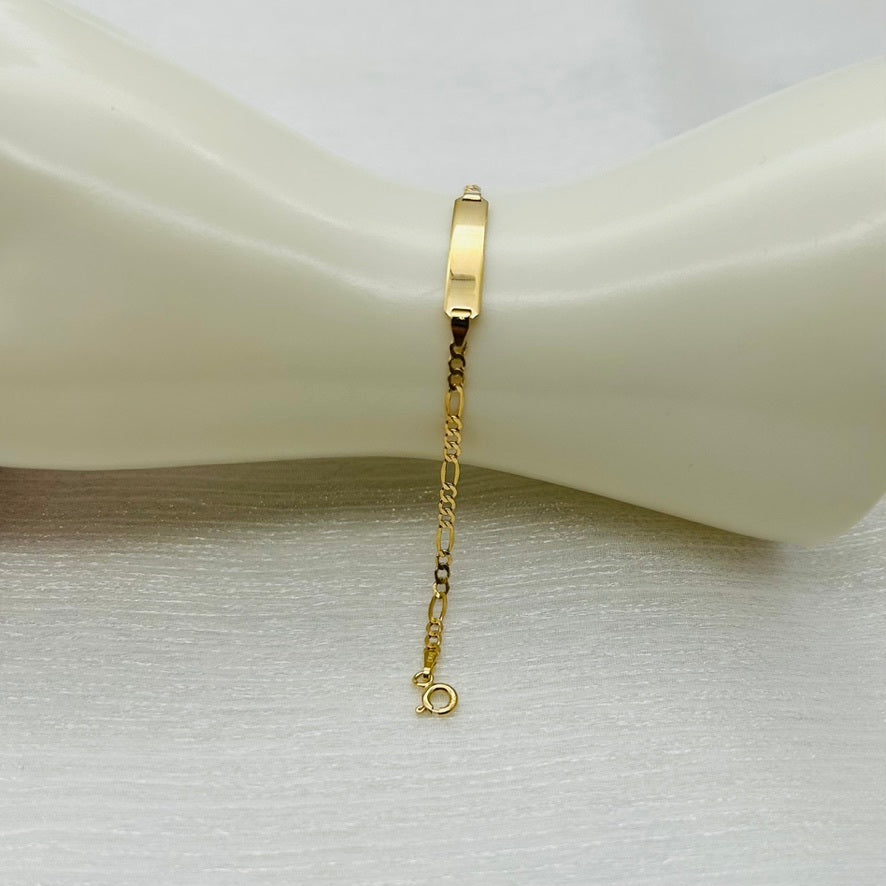 G240BL 14K Gold Figaro ID Bracelet  4mm. X 6".