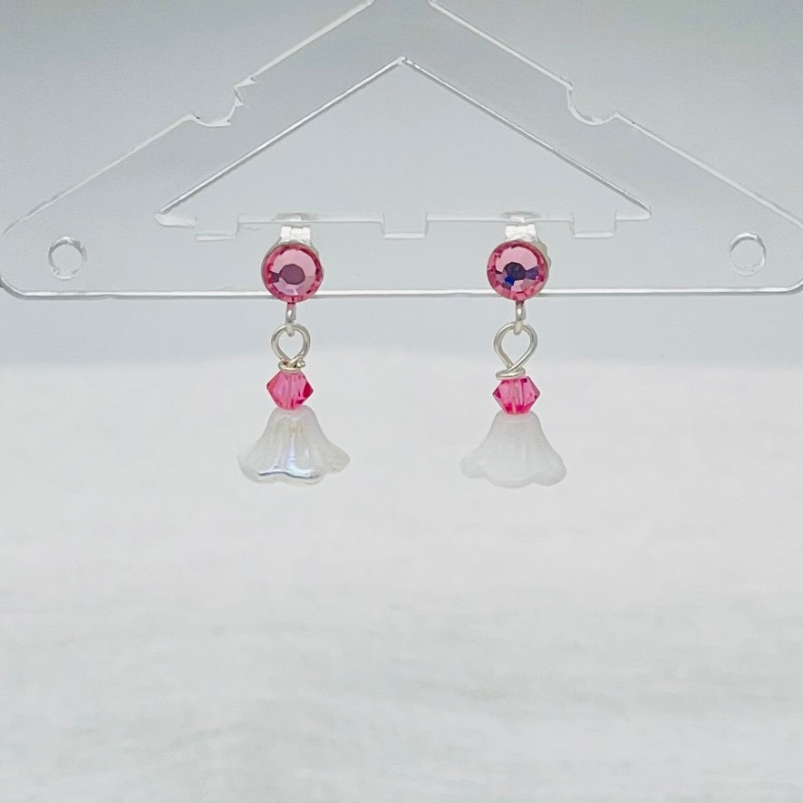 CH967ER Pink & White Flower Earrings