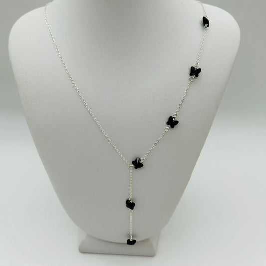 C1428SW Black  Butterflies Necklace 19"