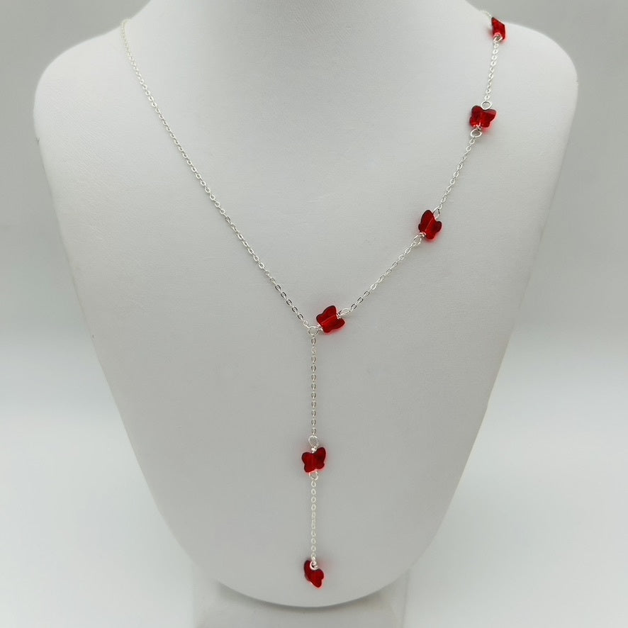 C1428SW Red Butterflies Necklace 19"