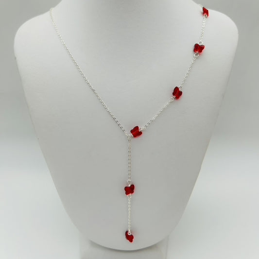 C1428SW Red Butterflies Necklace 19"