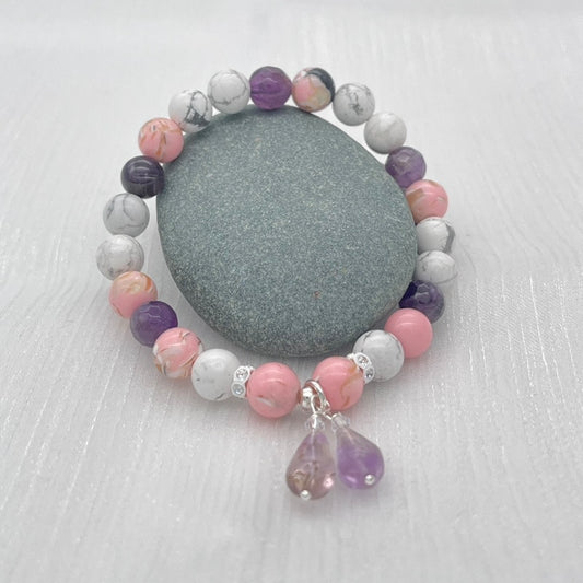 ST1854BL Howlite Amethyst Bracelet 7.5"