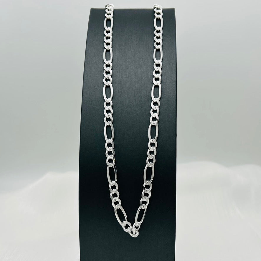 S964 Super Flat Figaro Pave Chain 7mm. X 24"
