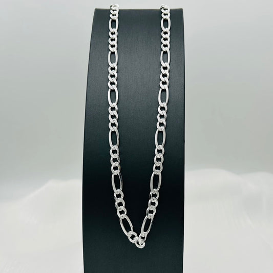 S964 Super Flat Figaro Pave Chain 7mm. X 24"