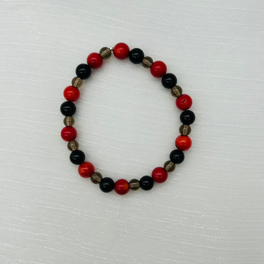 ST1316BL Coral, Onyx, and Smoky Bracelet 8"