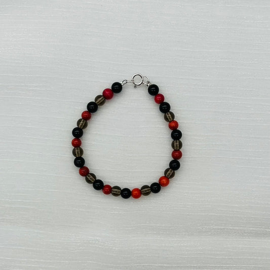 ST1121  7.5" Bracelet Onyx, Coral, Smoky