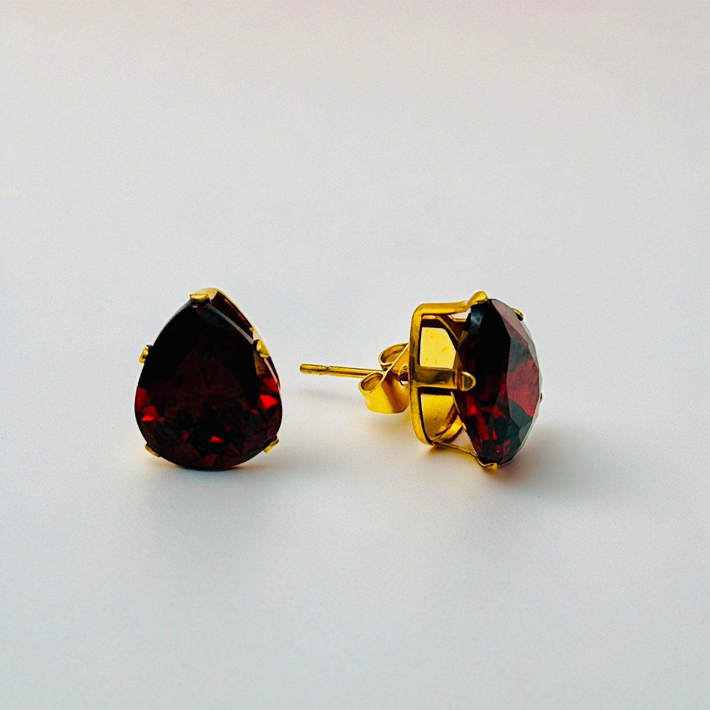 SS950 Gold Plated Garnet Drop Earrings 13mm. x 10mm.