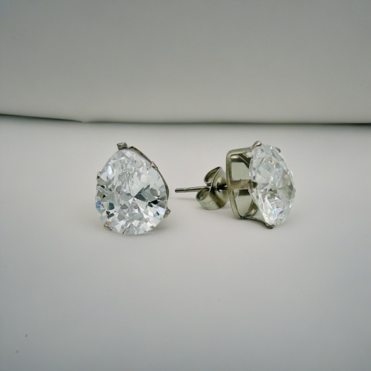 SS950 Clear Drop Earrings 13mm. x 10mm.
