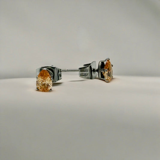 SS950 Champagne Drop Earrings 7mm. x 4mm.