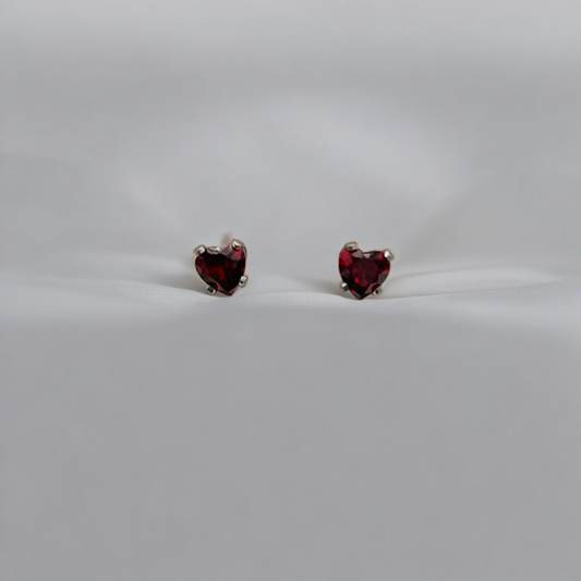 SS1177ER Garnet Heart Earrings 3mm.