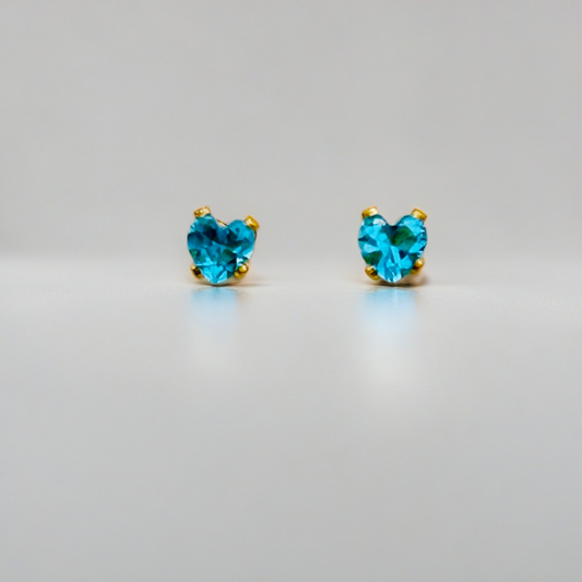 SS1177ER Gold Plated Blue Heart Earrings 3mm.