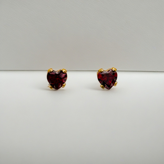 SS1177ER Gold Plated Garnet Heart Earrings 3mm