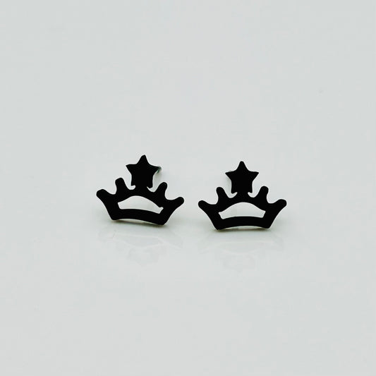 SS1182 Black Crown Earrings 10mm. x 7mm.