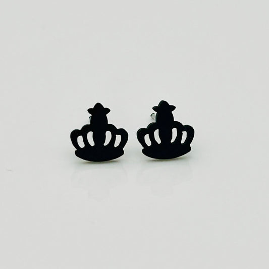 SS1589ER Black Plated Crown Earrings