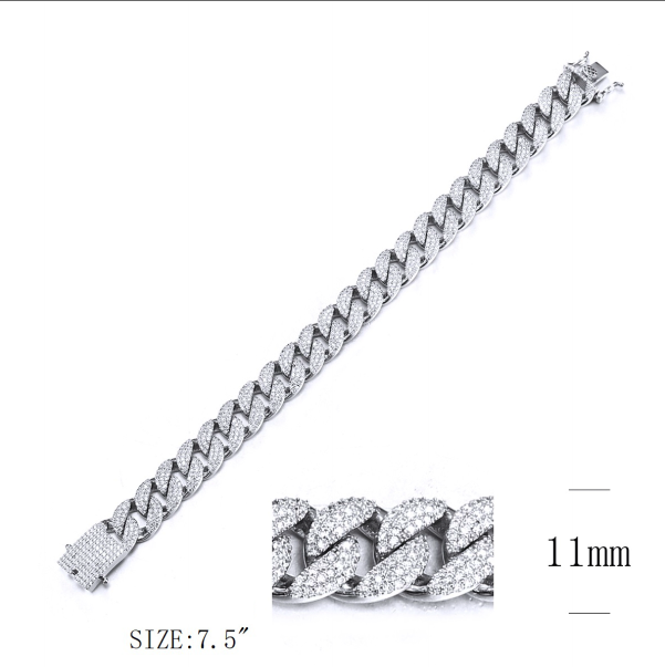 Z1834 Curb Link Pave Bracelet 11mm. x 7"