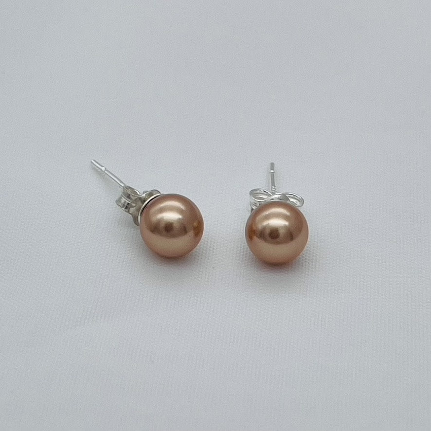 C1031ER Rose Gold Pearls Earrings 6mm.