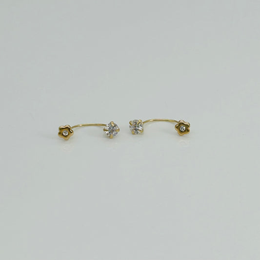 14KG455 14K Gold Telephone Style Flower Earrings