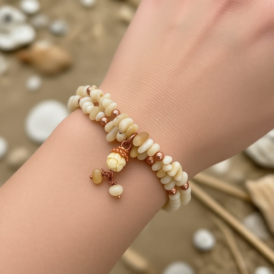 CO23BL Coper & white Coral Bracelet 7.5"