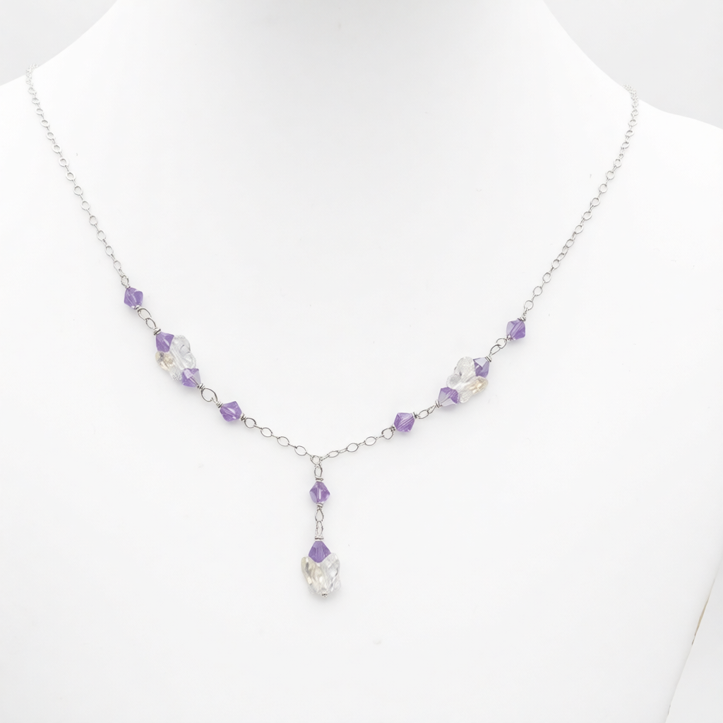 C1328 Lilac Swarovski® Necklace With Butterflies 18"
