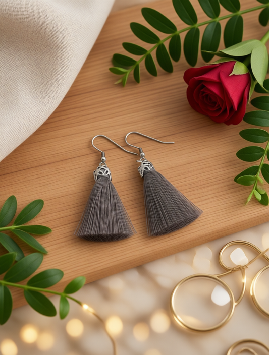 F469ER Gray Tassels Earrings