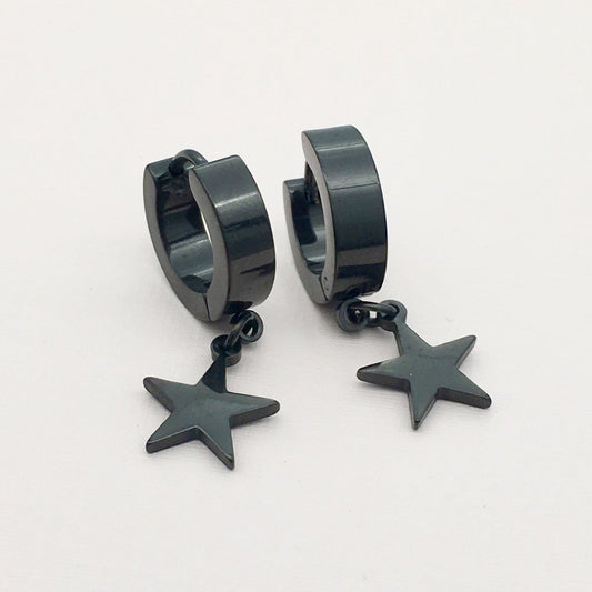 SS1212 Black Stars Huggie Earrings