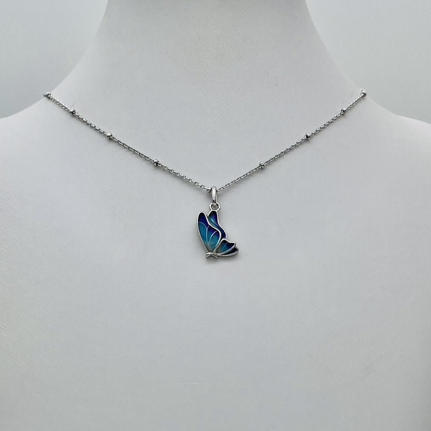 S1735 Blue Butterfly Necklace 18"