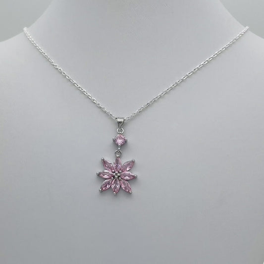 Z1289 Pink Flower Necklace 18"