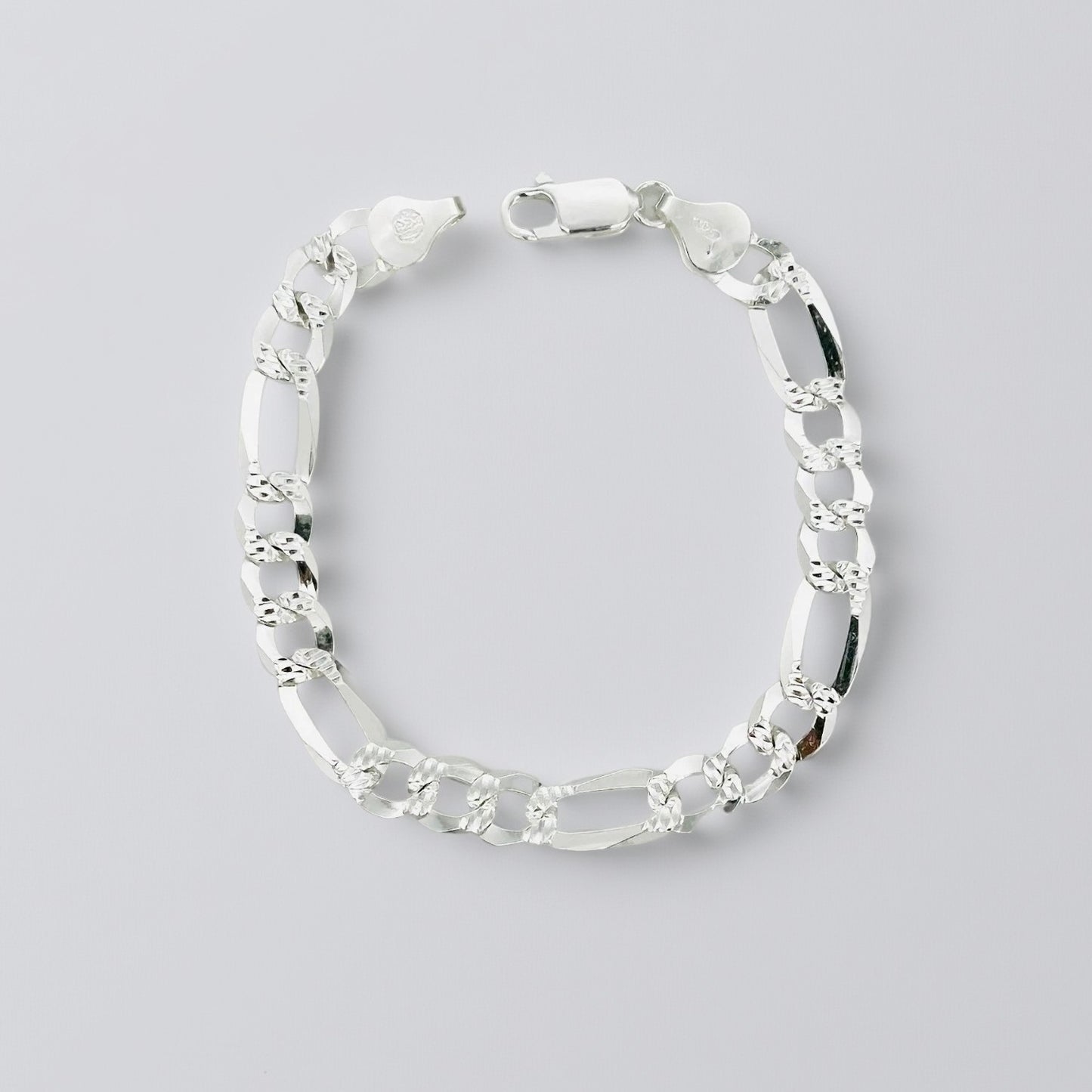 S1844 Super Flat Figaro Pave Bracelet 6.8mm. X 8"