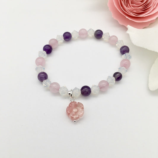 CH927BL Amethyst With Rose Quartz Bracelet 6"