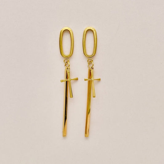 SS1117ER Gold Plated Cross Earrings
