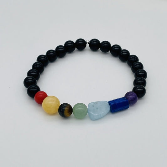 ST1319BL Chakra With lava Stones Bracelet 8"