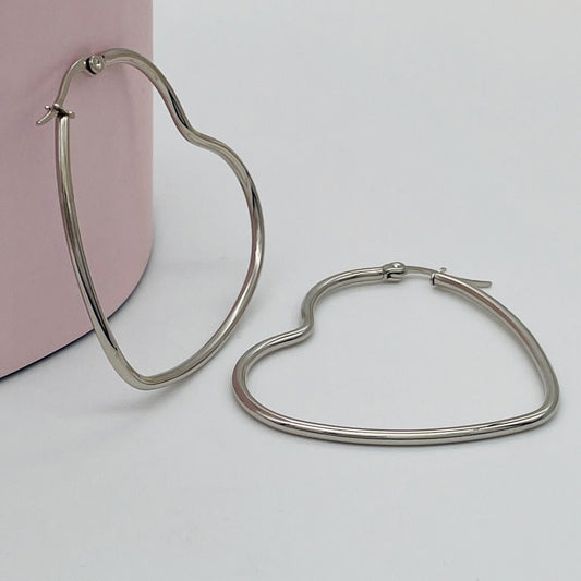 SS976 Heart Hoop Earrings 45mm.