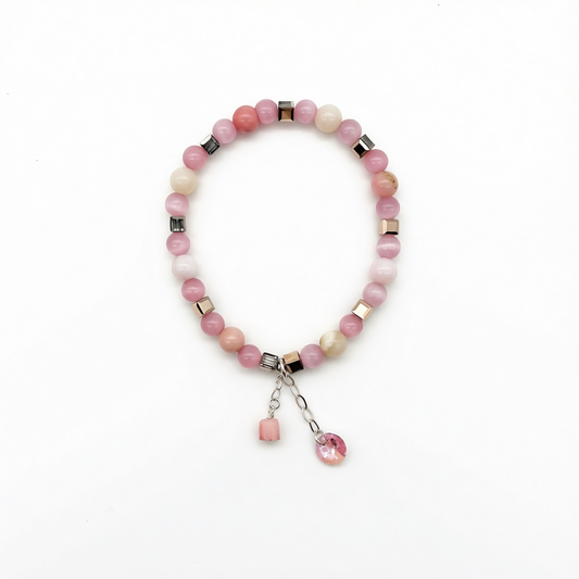 ST1999BL Pink Opal & Cat's Eye Bracelet 7.5"
