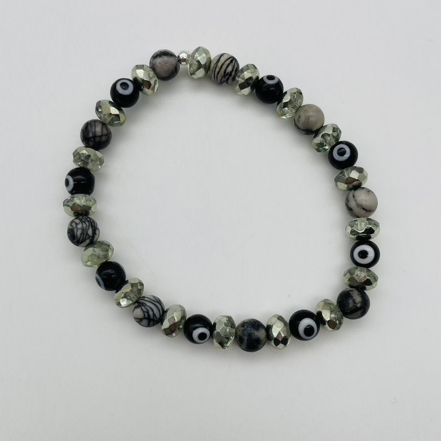 ST1827BL  Black Silk with Eyes Bracelet 7"