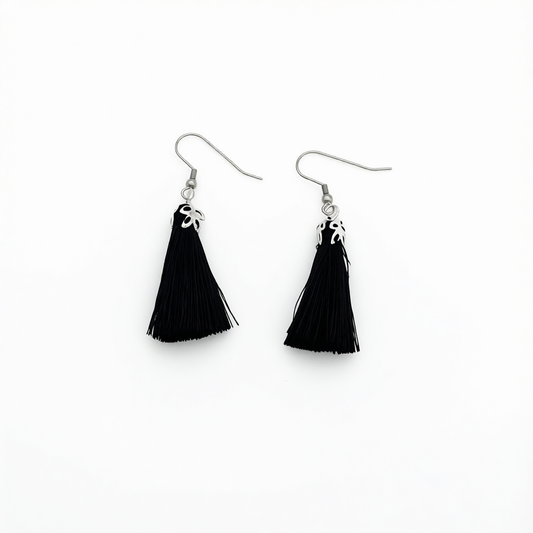 F469ER Black Tassels Earrings